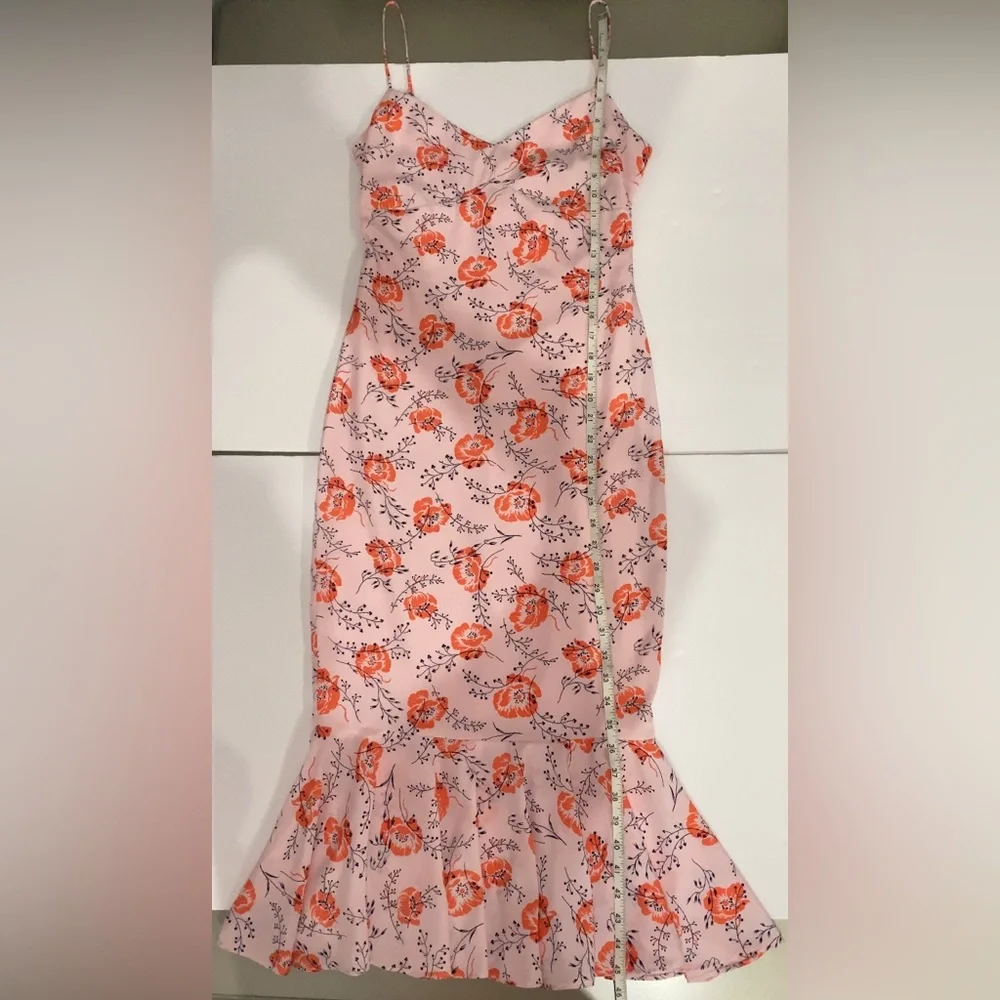 Likely Veosa Floral Midi Dress Rose Size 0 Pink Spaghetti Strap V-Neck - Picture 7 of 13